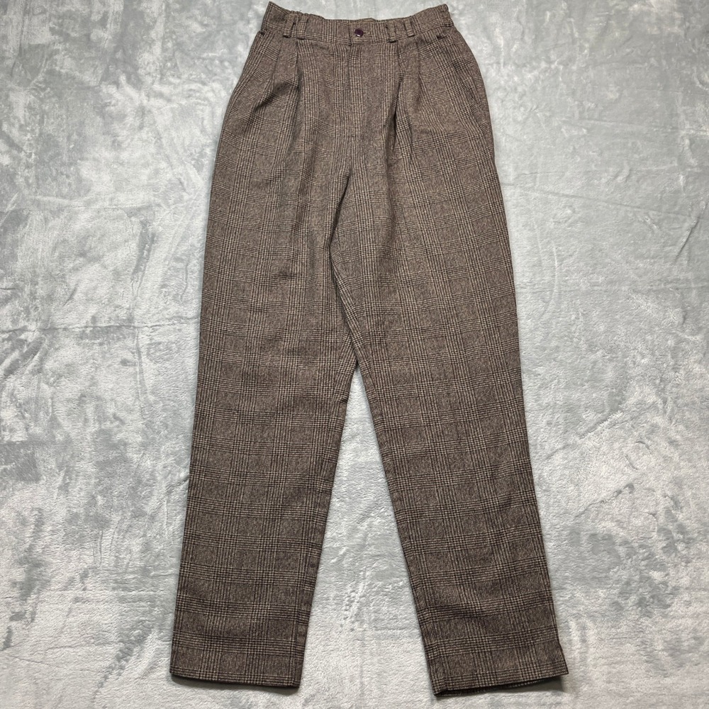 VTG Samantha USA Trousers Womens Brown Glen Plaid Pleated High Rise Tapered 8
